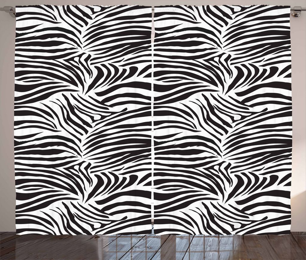 ABAKUHAUS Schwarz-Weiss Rustikaler Gardine, Wilde Zebra-Linien, Schlafzimmer Kräuselband Vorhang mit Schlaufen und Haken, 280 x 225 cm, Schwarz Weiss