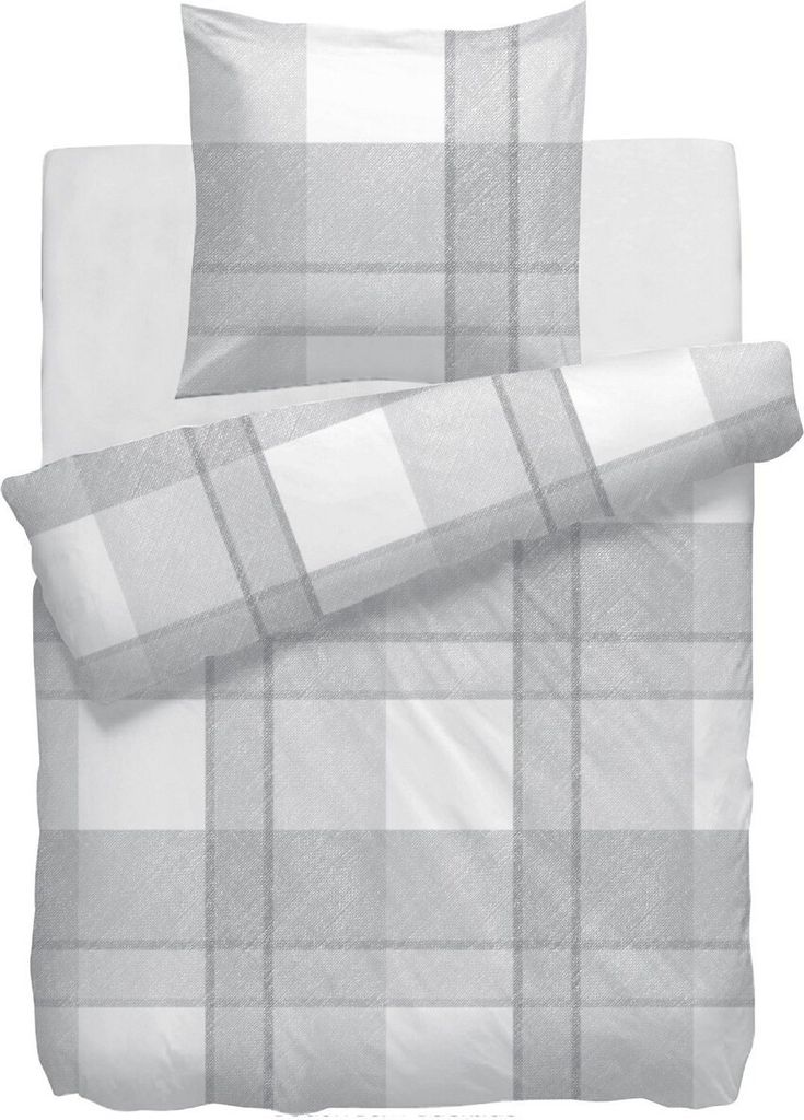 Heckett & Lane Satin Bettwäsche Cash HnL Kariert Grau 100% Baumwolle Reißverschluss Bettbezug Kissenbezug Bettgarnitur Bettzeug 155x220 cm