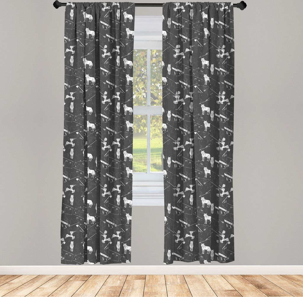 ABAKUHAUS Wolf Vorhänge, Gardinen, Monochrome Pfeil Bogen-Jagd-Thema Silhouetten American Style Rhythmische Illustration, 2 Stück 75 x 225 cm, , ...