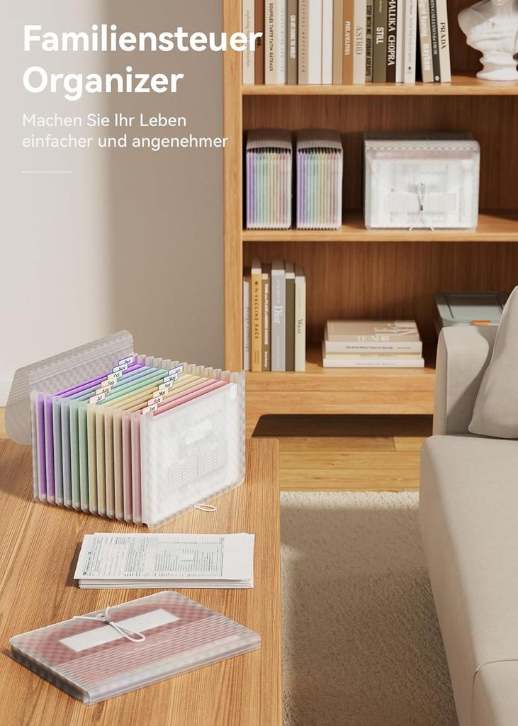 Administratives Papier Sortiermap mit 12 Fächern - Rosa - Tragbare A4-Dokumentenmap mit Rastermuster