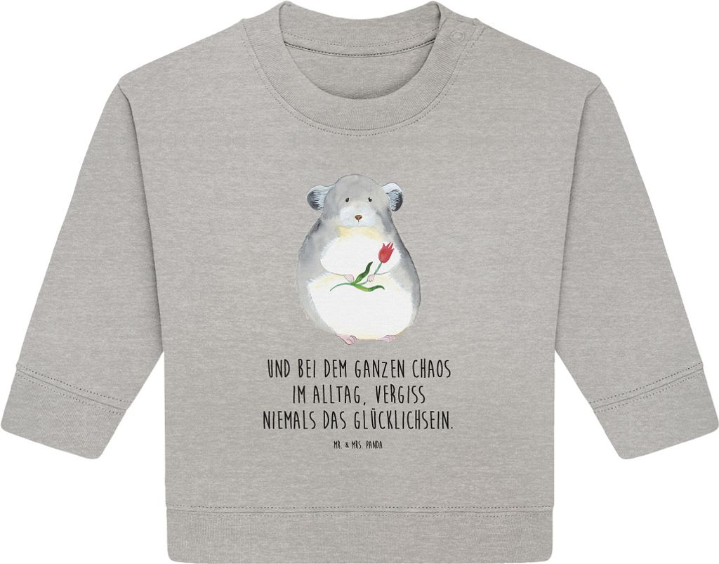 Mr. & Mrs. Panda Organic Baby Pullover Chinchilla Blume 12. - 18. Monat - Heather Grey - Geschenk, Bullover, Büro, Lustige Sprüche, Chaos, Chinch...