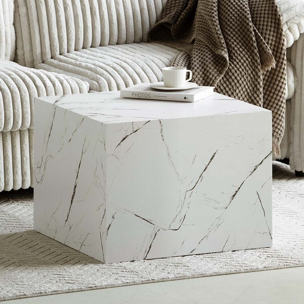 Milton & Oldbrook Couchtisch 60 cm Pori Marmorlook Weiß