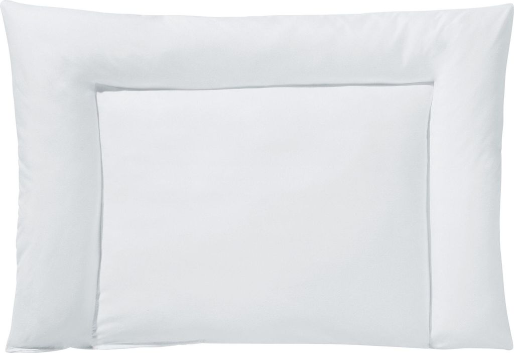 A white flat pillow with a border.