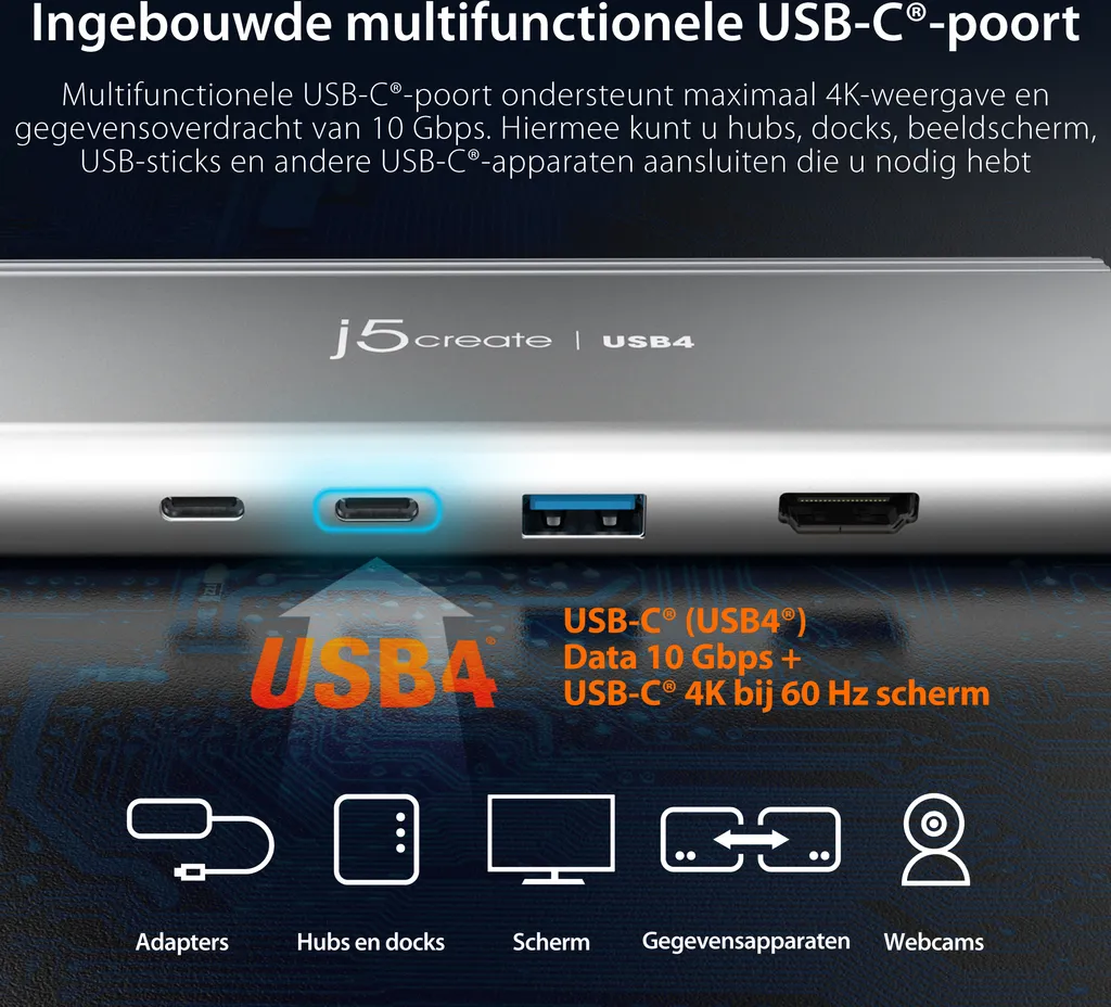 Câble USB-C vers USB-C 3.2 Argent j5create JCD401 pour Transfert Rapide - 15