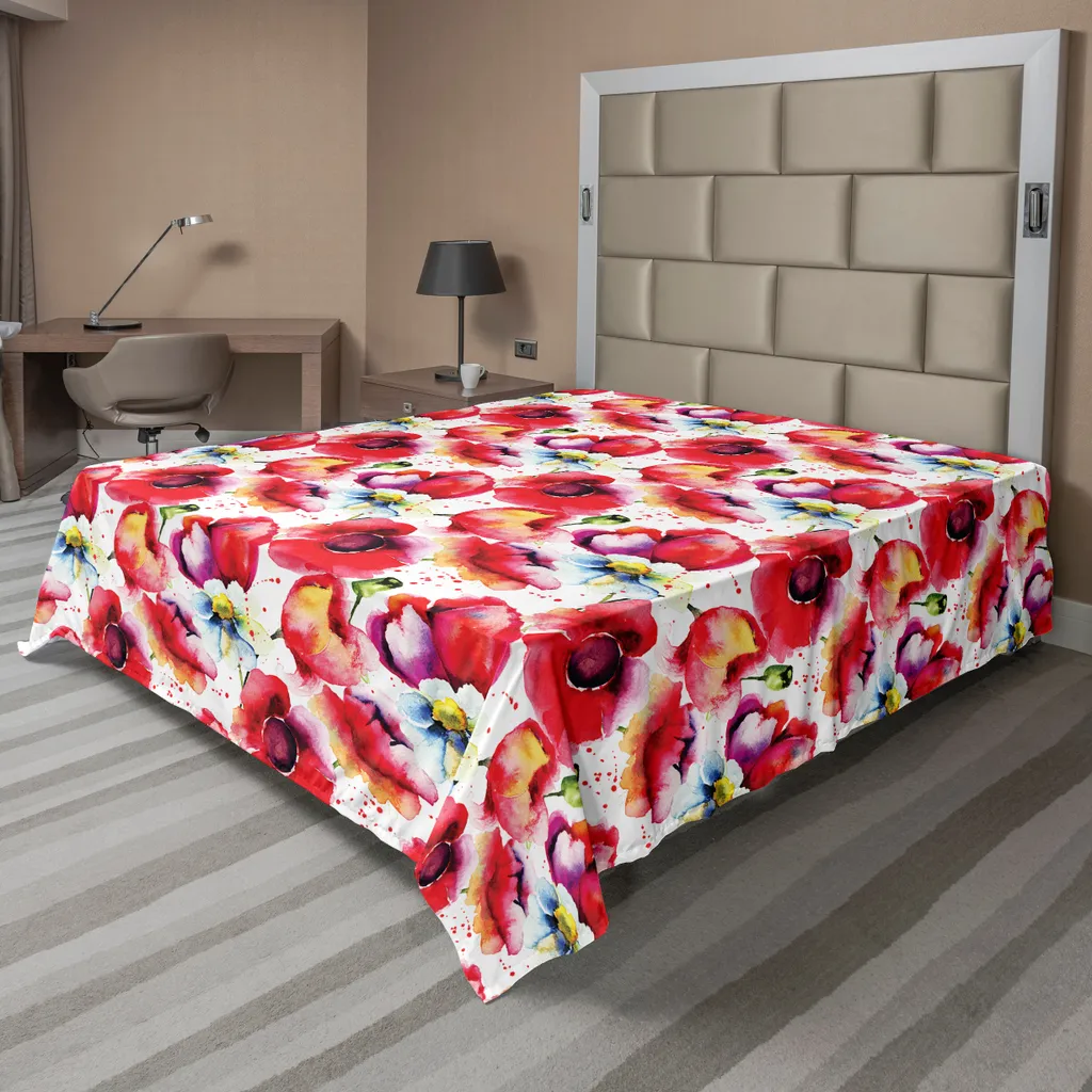ABAKUHAUS Coccinella Lenzuolo con Angoli, Coccinella su Erba Fresca, Comodo e Morbido Tessuto Decorativo da Letto Tasca Elastica a Tutto Tondo, 90 cm x 200 cm, Verde Rosso
