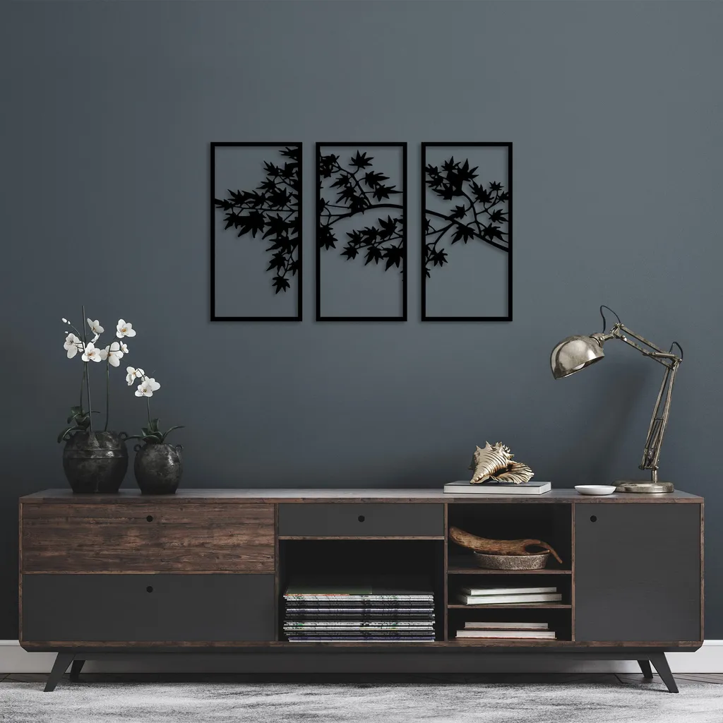 Wallity, Albero- SKL2347, Nero, Altre decorazioni per la casa, 34 x 67 cm, 100% metallo (spessore: 1