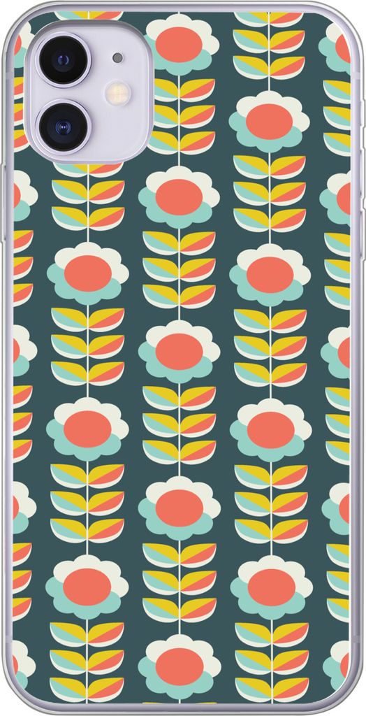 MuchoWow Handyhülle Schutzhülle Hülle für Telefoonhoesje iPhone 11 Retro - Blumen - Skandinavisch Silikon Softcase Handy Hülle - Handytasche