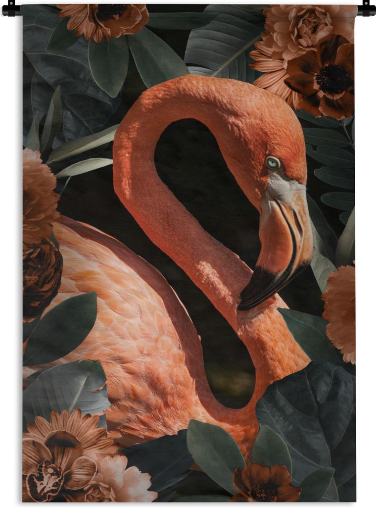MuchoWow Wandteppich Wandbehang Flamingo - Rosa - Blätter 90x135 cm Tapisserie Dekoration Wandtuch - Baumwolle - Wandskulptur