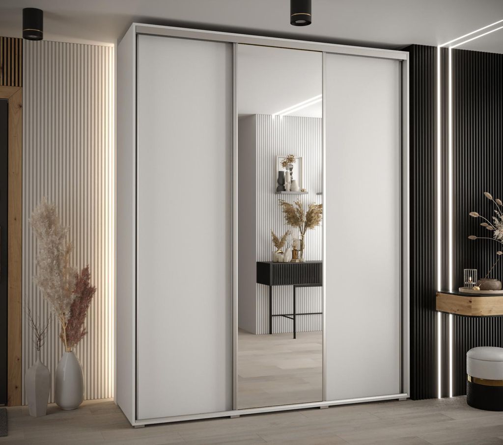 Kleiderschrank YVONA 3 – 190/45 cm, weiß/silber