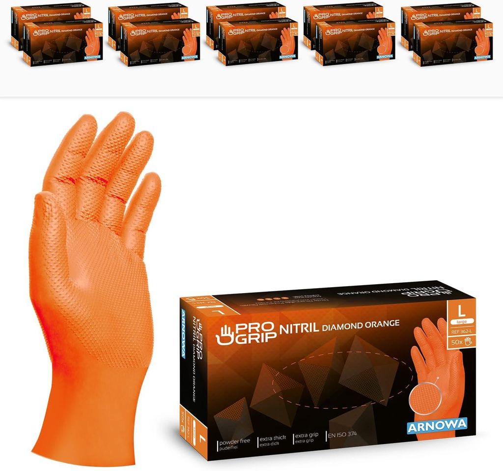 Orange Nitrilhandschuhe extra dick mit Grip „ARNOWA 50 Produktbild 