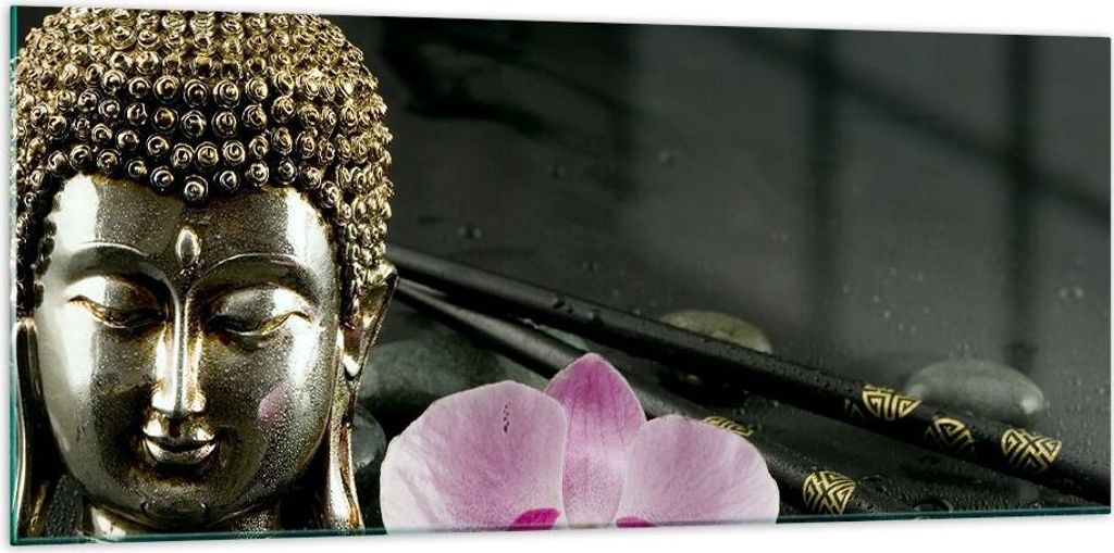 Bilder auf glas - Buddha Blume Stöcke - 120x50cm - Glasbilder - Wandbilder - Kunstdruck - zum Aufhängen bereit - Wanddekoration aus Glas - Glas B...