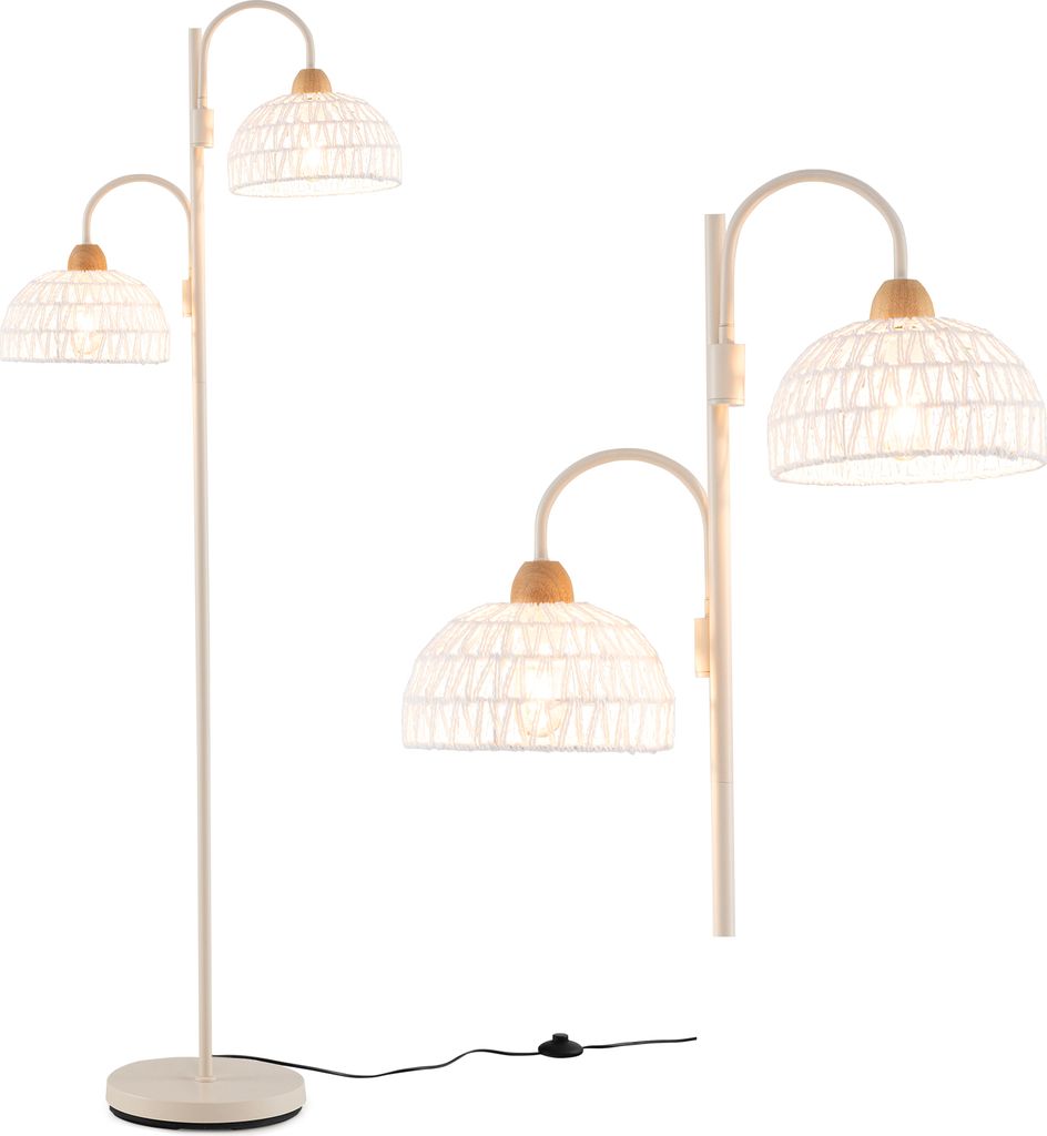 COSTWAY Rattan Stehlampe Wohnzimmer, 350° drehbar, E27, Leselampe mit Fußschalter, Standleuchte mit Höhe 155 cm, Wohnzimmerlampe modern