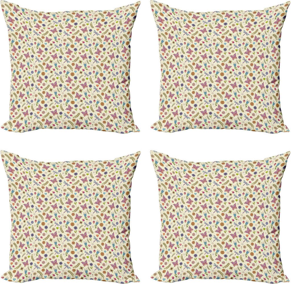 ABAKUHAUS Blumen Kissenbezug Set (4 Stück), Abstrakte bunte Flora, Moderner Doppelseitiger Digitaldruck, 40 cm x 40 cm, Mehrfarbig