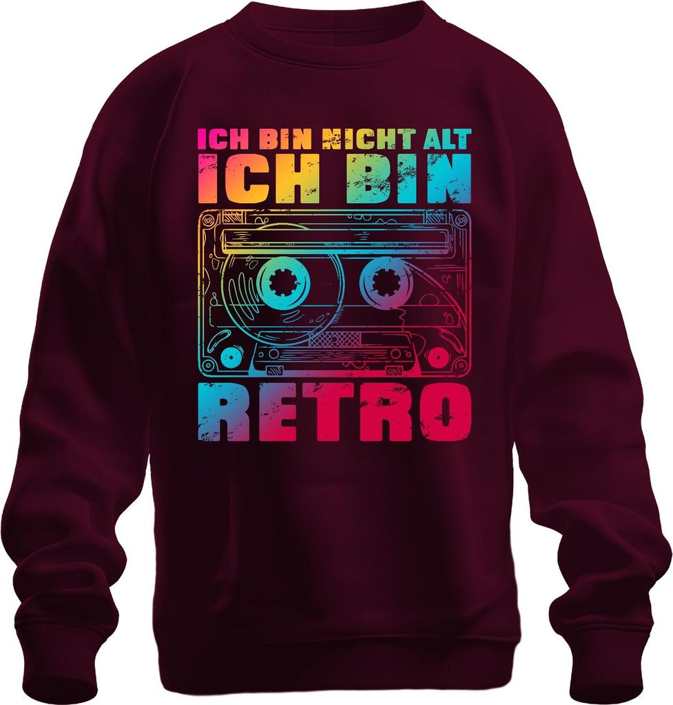 Ich bin nicht alt ich bin retro Kassette 80er Vintage Geschenk Uni Sweatshirt Pullover, Burgundy, S
