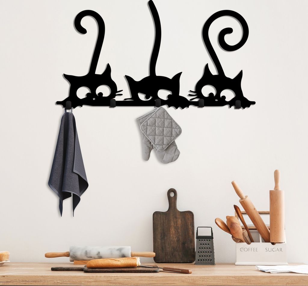 Wallity, Hidden Cats, Wandhaken aus Metall, Schwarz, 100 % METALL, 60 x 2 x 37 cm