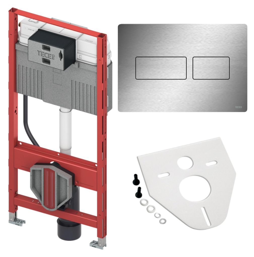BADfabrik24 TECEprofil WC-Modul 1120 mm mit Uni-Spülkasten + TECEsolid WC-Betätigungsplatte Edelstahl gebürstet für Zweimengentechnik + Montage...