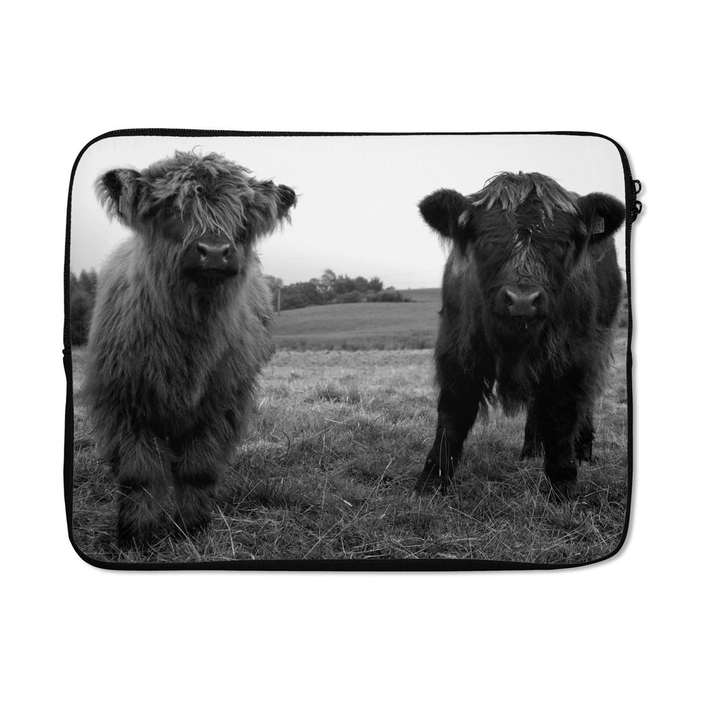 MuchoWow Laptop Hülle 15 Zoll Schottische Highlander - Kühe - Natur - Grün - Gras Laptoptasche - Laptoptasche - Sleeve - Rundum-Schutz