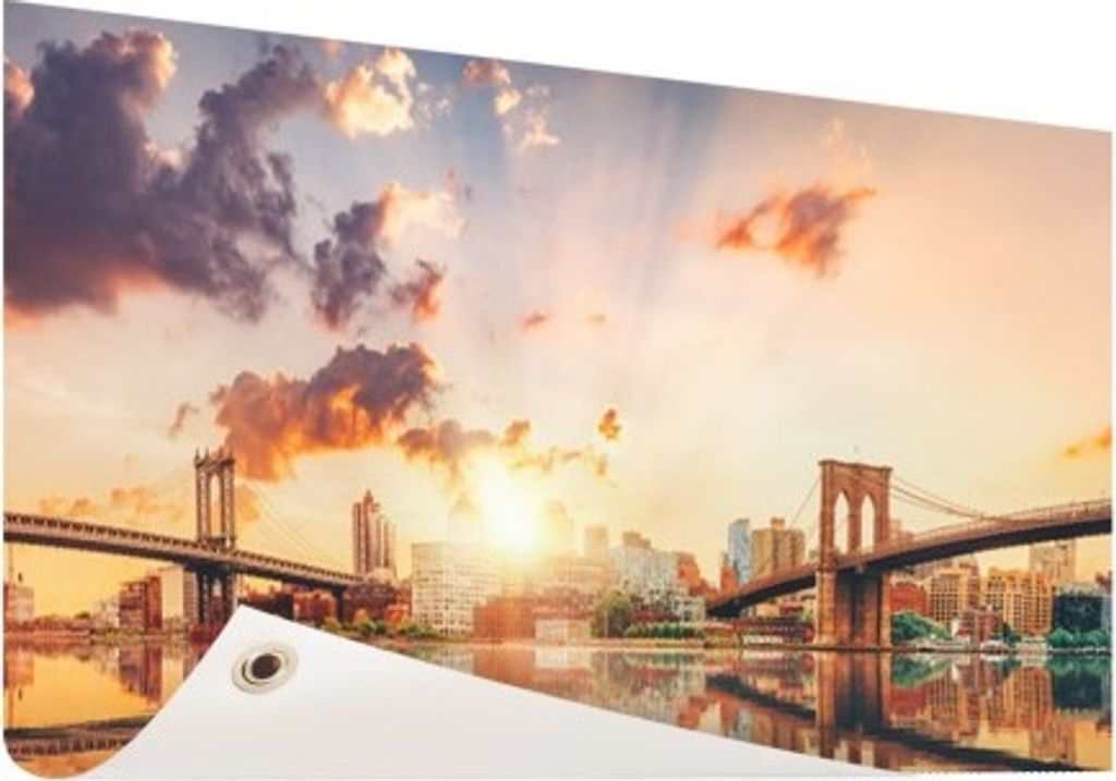 MuchoWow 80x40 cm Outdoor-Poster Gartendeko Sichtschutz Garten Poster für den Garten New York - Brooklyn - Brücke - Sonnenuntergang