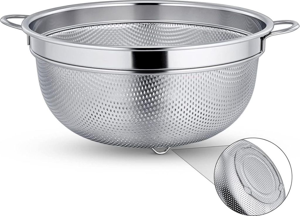 Edelstahl Nudelsieb mit Griffen, Micro-Perforiertes Produktbild 