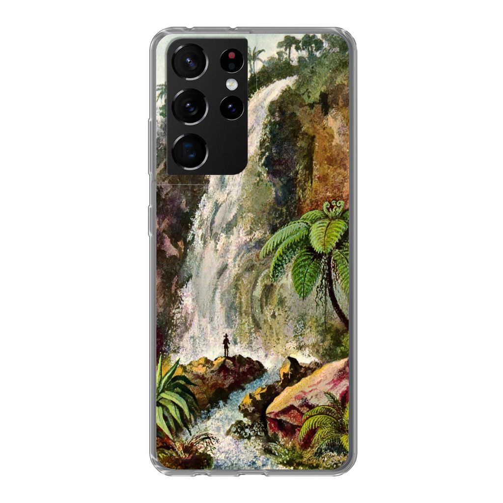 MuchoWow Handyhülle Schutzhülle Hülle für Samsung Galaxy S21 Ultra Wasserfall - Kunst - Alte Meister Silikon Softcase Handy Hülle - Mobiltel...