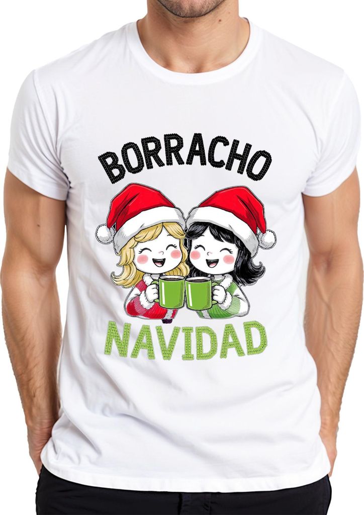 BORRACHO NAVIDAD lustig Weihnachten Weihnachtsfeier Geschenk Part Herren T-Shirt, Weiß, L