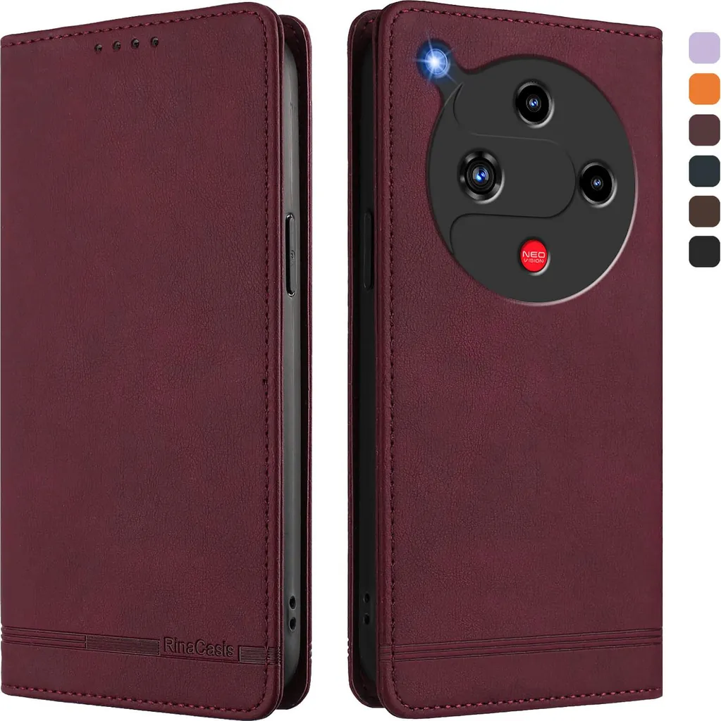 Custodia per ZTE Nubia Focus 2, custodia retro in Finto cuoio con supporto e slot per carte Rosso