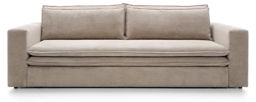 Sofa SCORZA mit Schlaffunktion, Schlafsofa, Wohnzimmersofa, Couch, Soffa, Bettsofa, Velours-Stoff – Beige POSO 100
