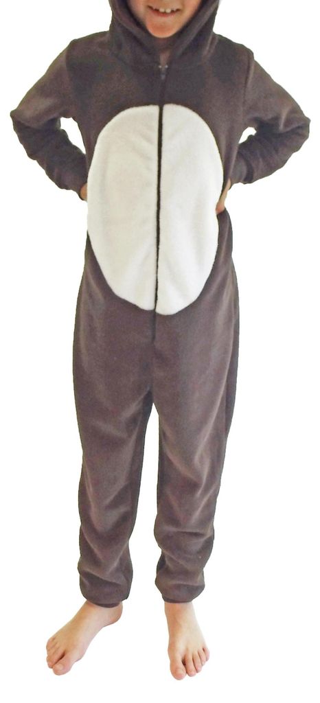 Kinder Karnevalskostüm Uni Jumpsuit Overall Onesie Schlafanzug in tollen Tier Motiven ; Bär , 116