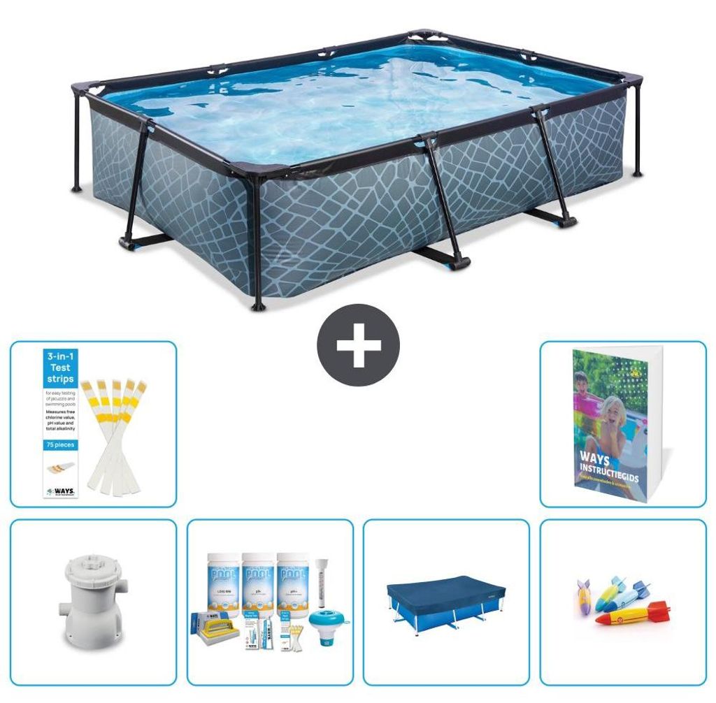 Exit Pool Rechteckig - Steinoptik - 300x200x65 cm - 7-teilig S200