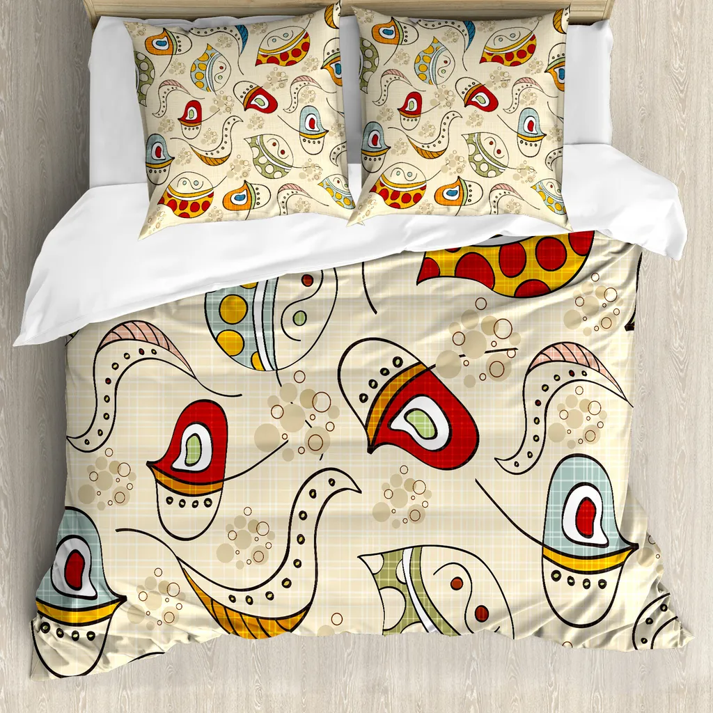 ABAKUHAUS Copripiumino moderno, Trippy Blatt, antiacaro, adatto a chi soffre di allergie, con federe, 155 cm x 220 cm - 80 x 80 cm, multicolore