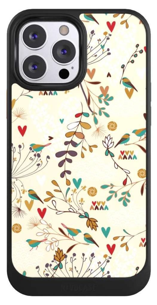 NIVOCASE Hülle für Apple iPhone 13 Pro Max Handyhülle NIVOcore Case Schwarz Blumen Retro Vogel