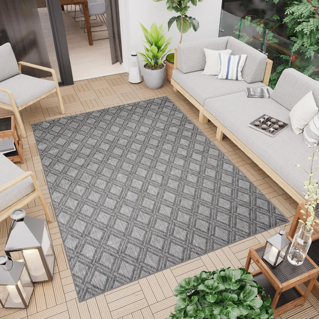 Tapis Outdoor Anti-Humidité Gris 140x200 - Idéal pour Terrasse et Balcon