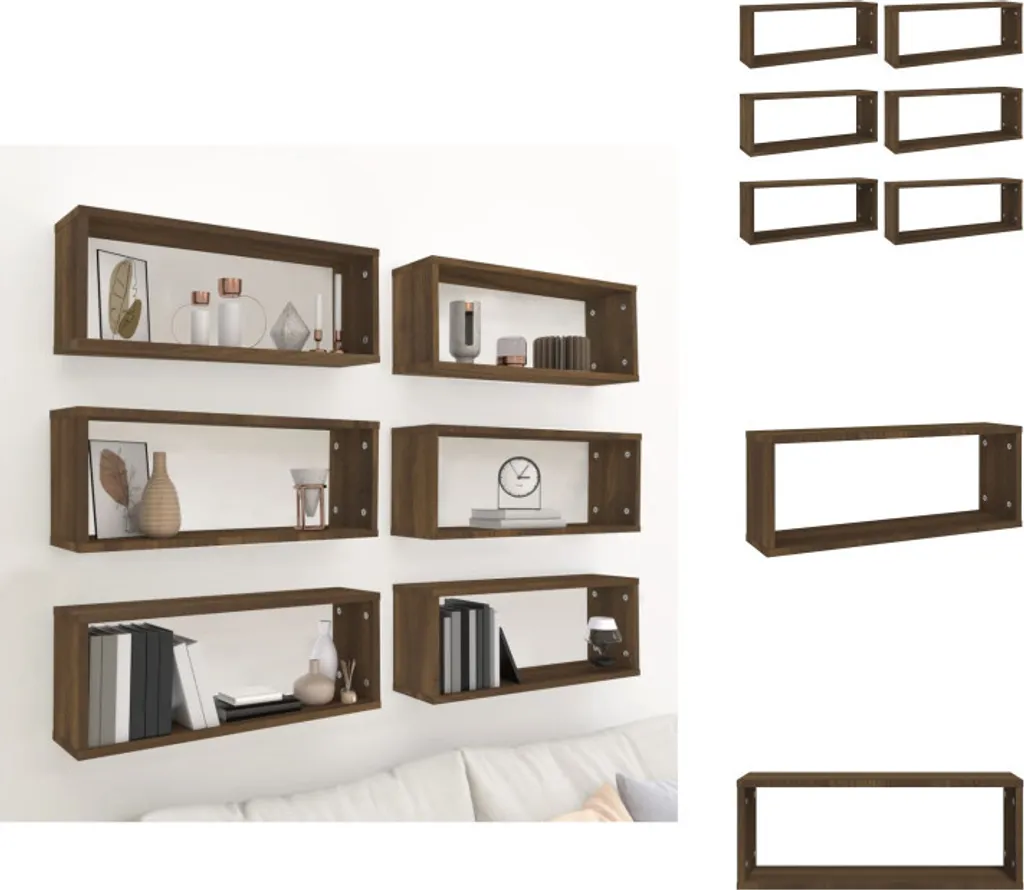 Set 6 Mensole Parete Cubo Marrone Rovere 60x15x23 cm vidaXL Design