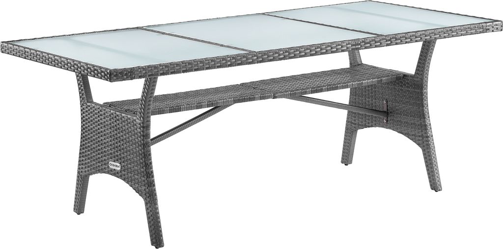 CASARIA Polyrattan Gartentisch 190x90x74cm mit Ablage Glas Tischplatte Höhenverstellbar Wetterfest Garten Terrasse Tisch Esstisch Gartenmöbel, ...