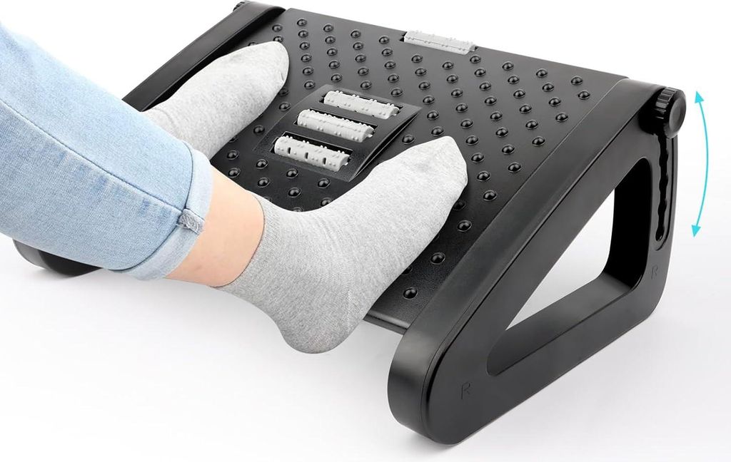 Verstellbare Fußbank mit Massagefunktion zur Entlastung von Beinen, Knien und Rücken - ideal für Büro und Zuhause