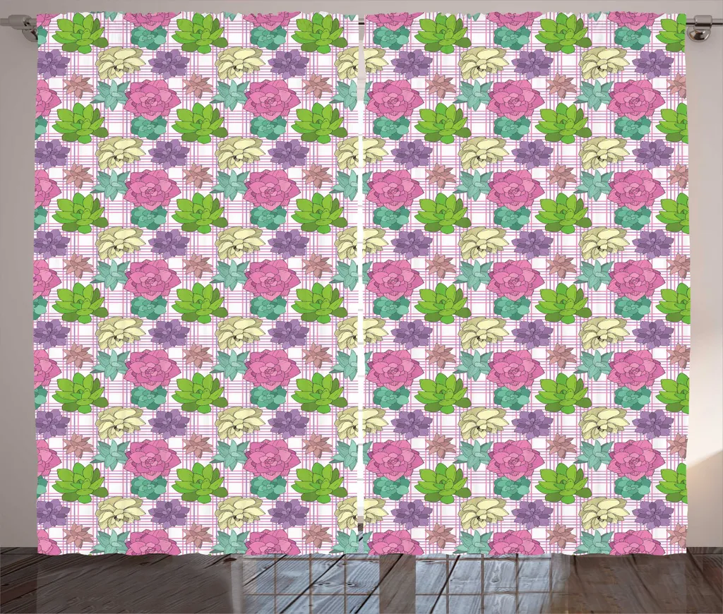 ABAKUHAUS Rideau Botanique Rustique Succulentes Multicolore 280x225 cm
