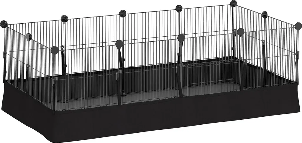 Parc modulable DIY avec tapis imperméable - Enclos acier noir 12 panneaux