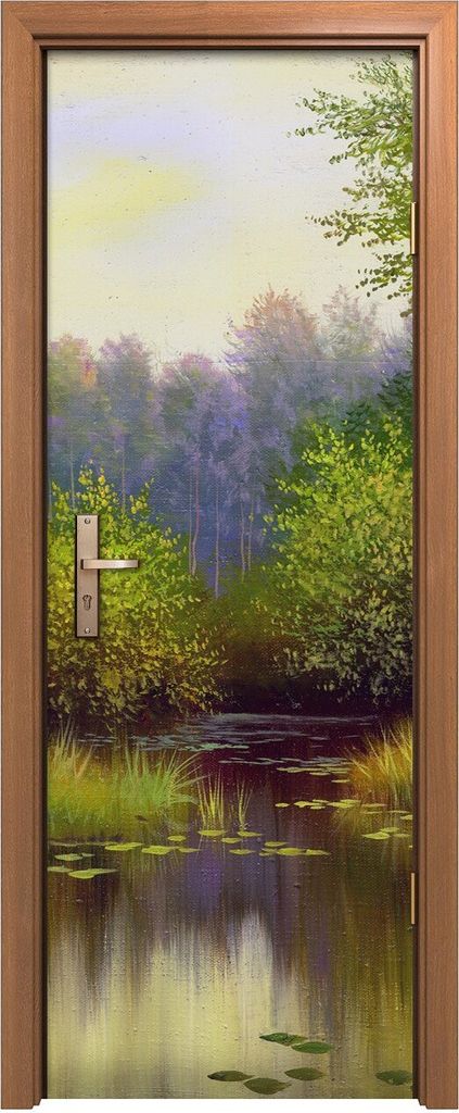 Türposter 70x200 cm Türaufkleber Türtapete Türfolie Klebefolie Waldlandschaft Holzsee Wasser