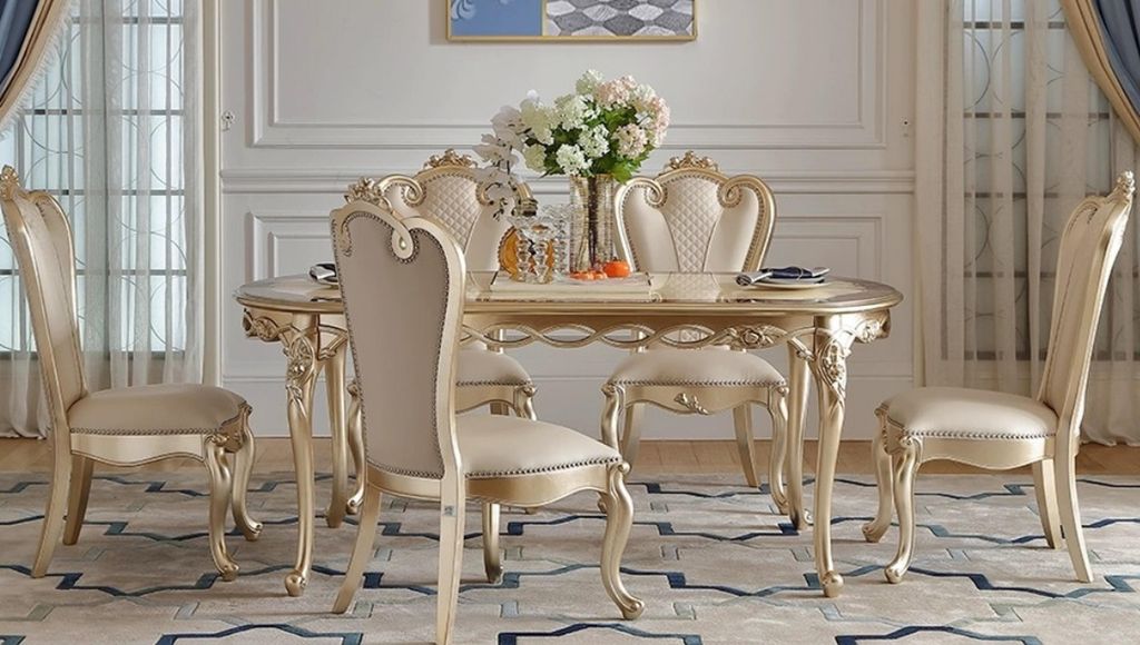 Exklusive Beige Klassische Esszimmergarnitur Esstisch 6x Stühle