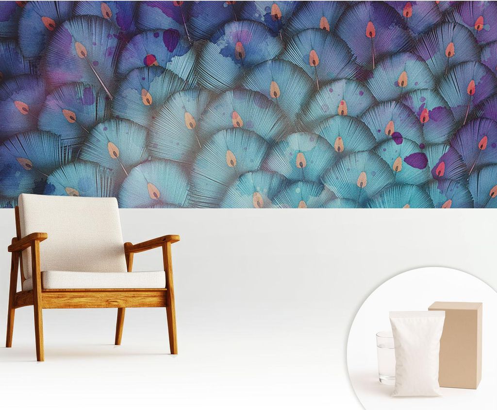 Fototapete - 250x104 cm - Tapete - Wandtapete - Wandbilder - Dekofolie - Tapete Folie - Wand - Dekoration - Wohnzimmer - Bunte Federn