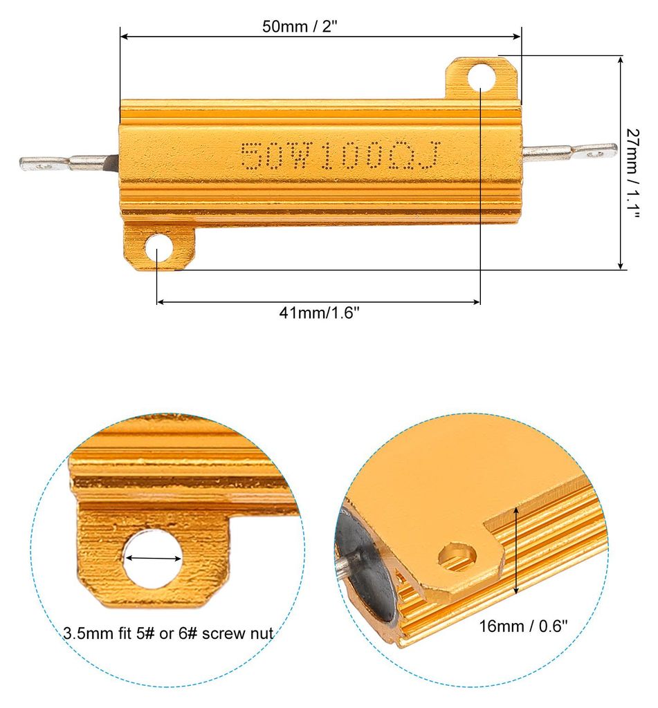2 Stk 50W 100 Ohm 5% Toleranz Aluminum Geh?use Widerst?nde Set Widerstand Sortiment mit Schrauben Drahtgewickelte Potentiometer Leistung fš¹r Mas...
