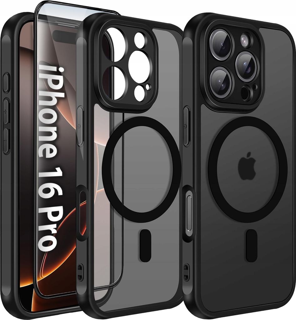 iPhone 16 Pro Hülle für MagSafe MATT CASE VERSTÄRKT 360° 5D PREMIUM Glas