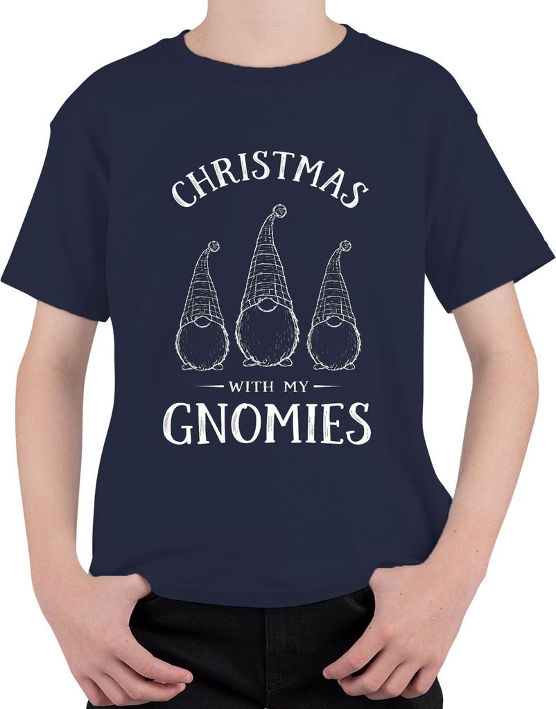 Christmas with my Gnomies Weihnachten Weihnachtswichtel Gnome Uni Kinder T-Shirt, Navy, 140