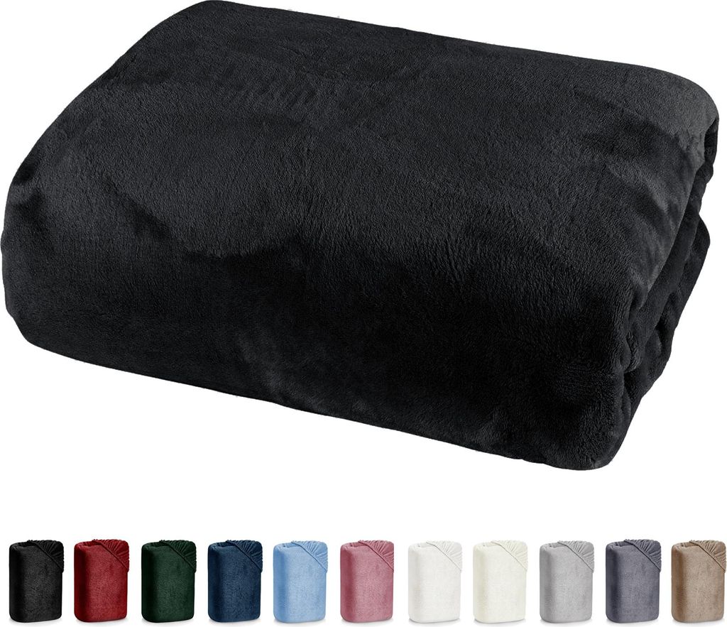 heimtexland Luxus Spannbettlaken Cashmere Touch Soft Spannbetttuch Nicky Plüsch Teddy Typ585 Schwarz 180 cm x 200 cm