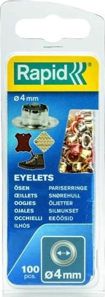 Aluminium Ösen 4mm, 100 Stück Blisterpackung, für Schuhe, Gürtel, Taschen, Kompatibel mit RP05 Zange