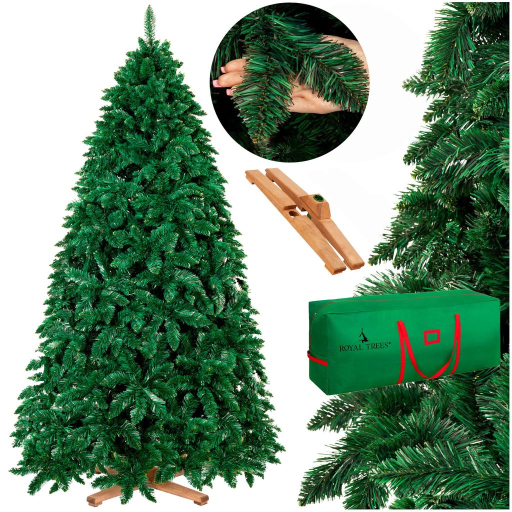 Royal Trees Weihnachtsbaum künstlich 240 cm Waldkiefer dicht mit 1084 Spitzen | Deluxe Tannenbaum wie echt inkl. Holzständer & Aufbewahrungstasche