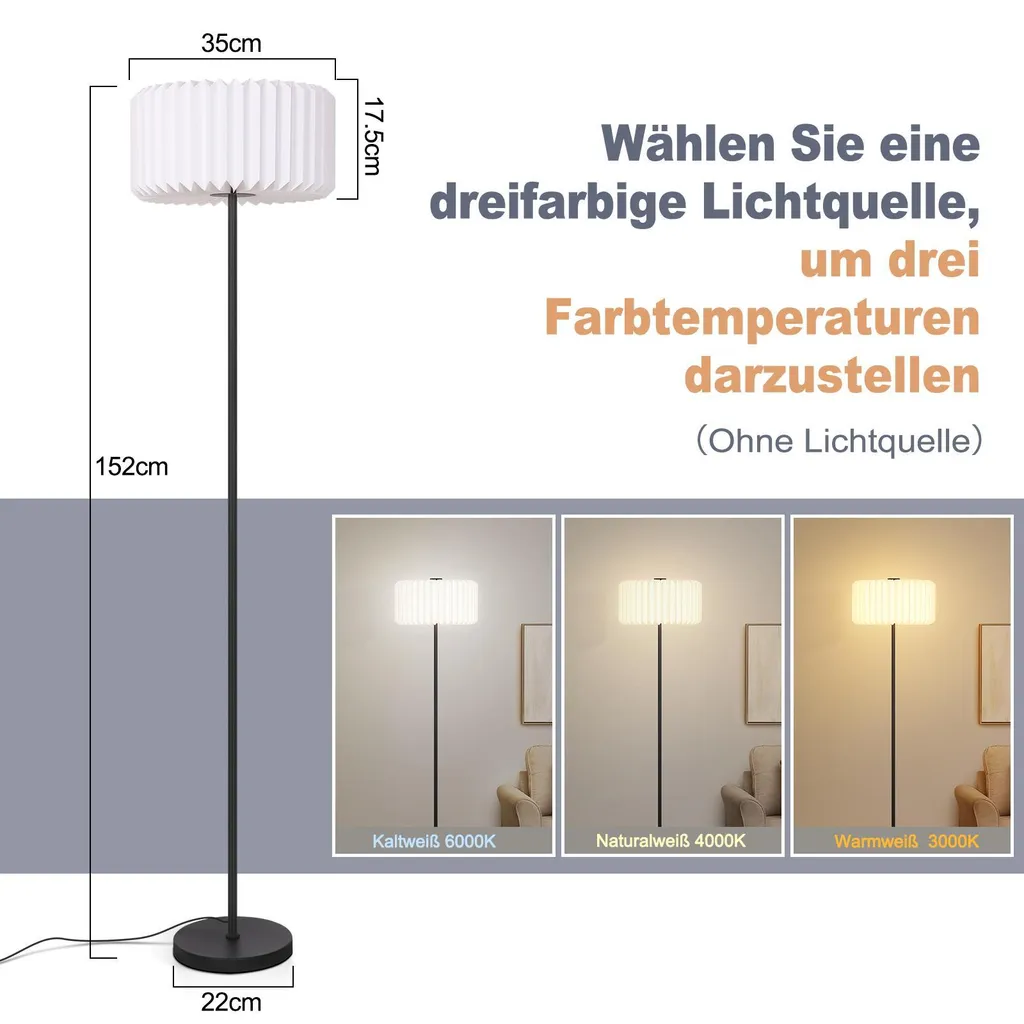 Lampadaire de Chambre Luminaire d'Ambiance Papier Blanc pour Coin Lecture - 3