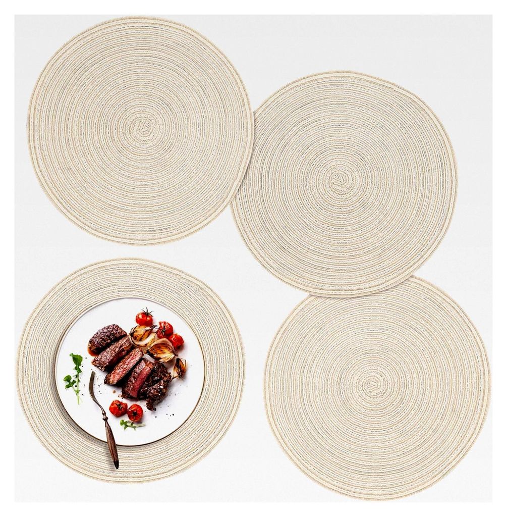 4 Stück runde Tischsets abwaschbar 30 cm Platzsets geflochten hitzebeständig
