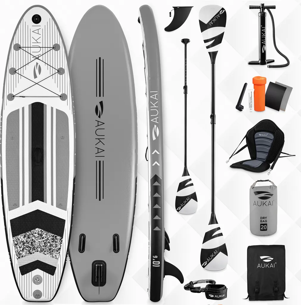 Stand Up Paddle Gonflable 320cm 2 en 1 avec Siège Kayak Gris et Pagaie
