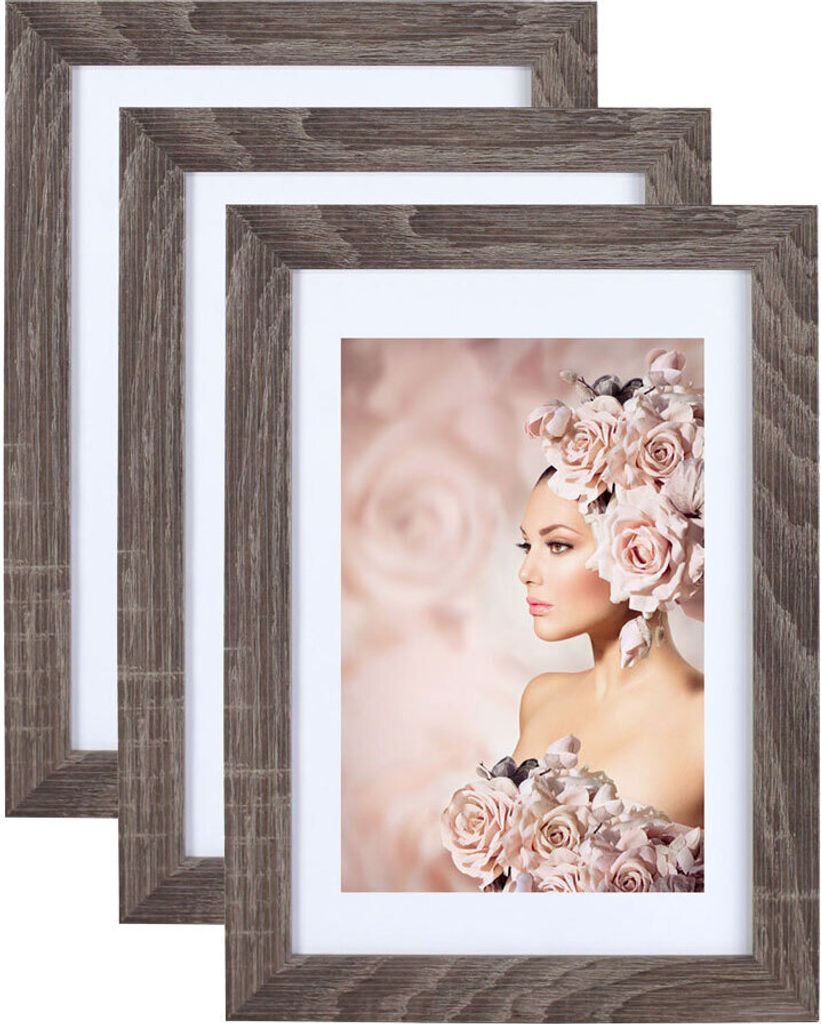 3er Pack Holz Bilderrahmen Foto Plexi Rahmen Acryl Collage Wanddeko Poster S215 - Farbe: Eiche Hell | Format: 21x29,7 A4